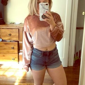 Blush velvet cropped sweatshirt from Boohoo